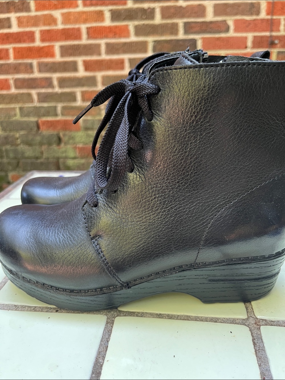 Dansko Black Leather Lace-Up Ankle Boots with Side Zip